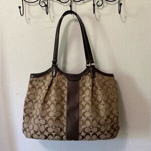 Coach Signature Stripe Devin Shoulder Tote Bag